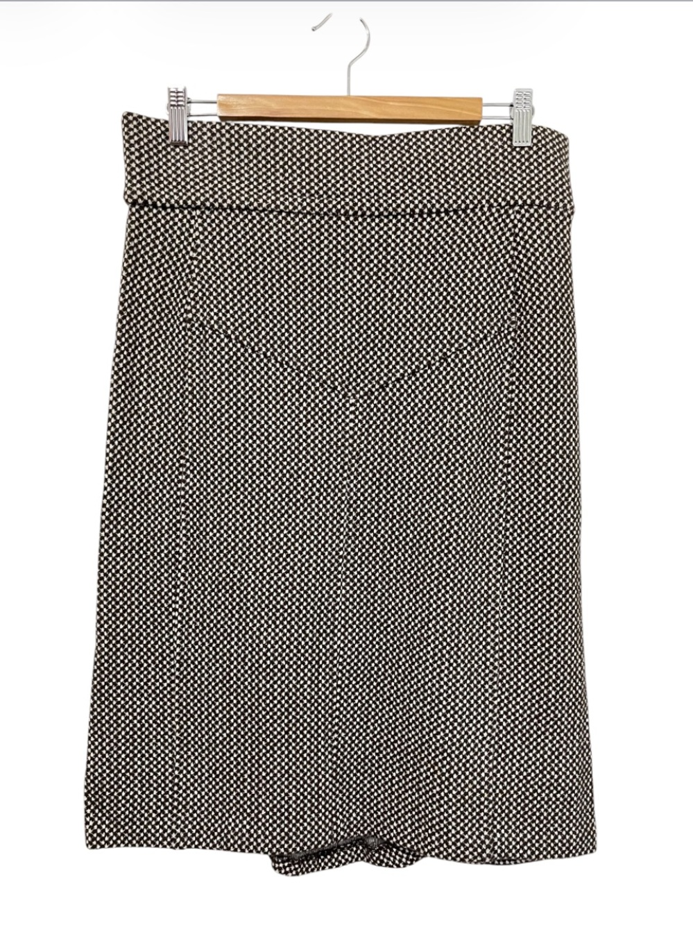 Vintage Diane Von Furstenberg Brown and White Houndstooth Wool Blend Midi Skirt